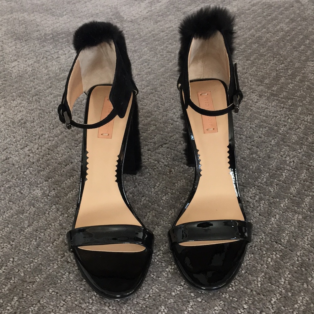 Reed Krakoff Patent Leather Sandal with Fur Heel